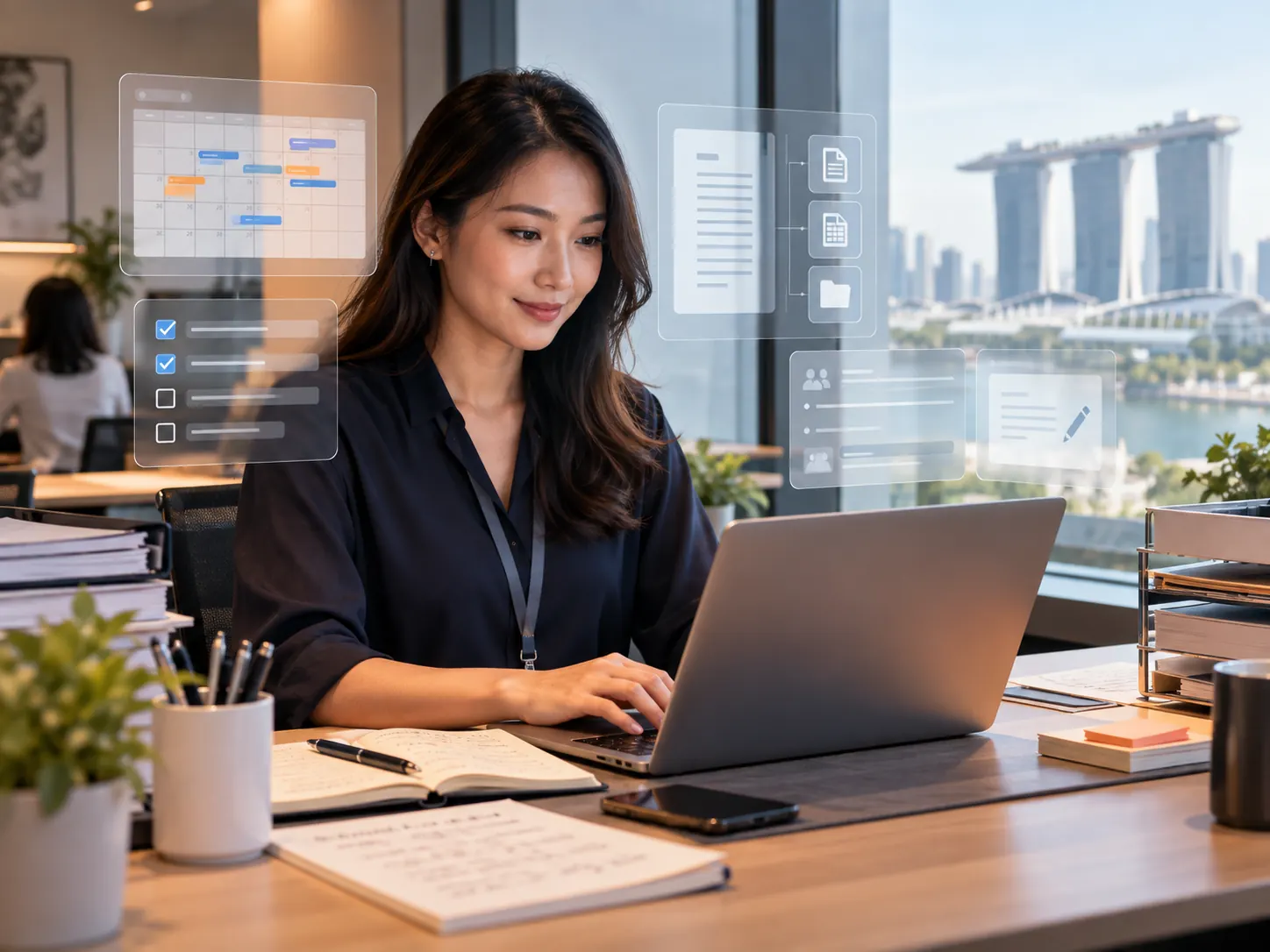 Administration professional organising schedules and documents