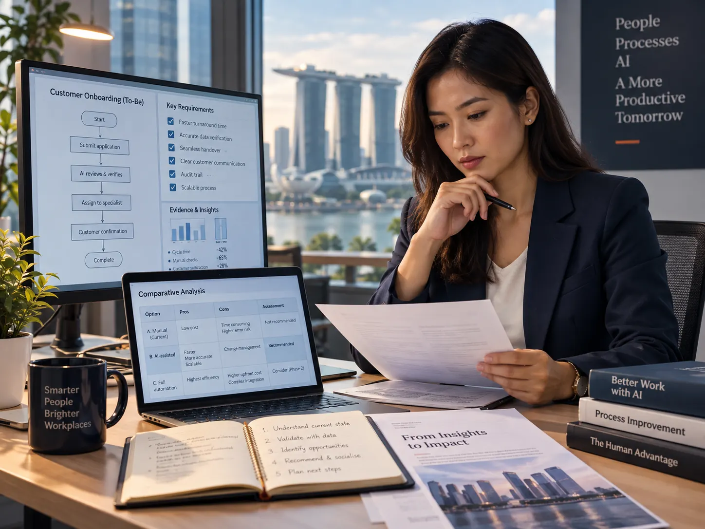 Business analyst reviewing a process map and evidence