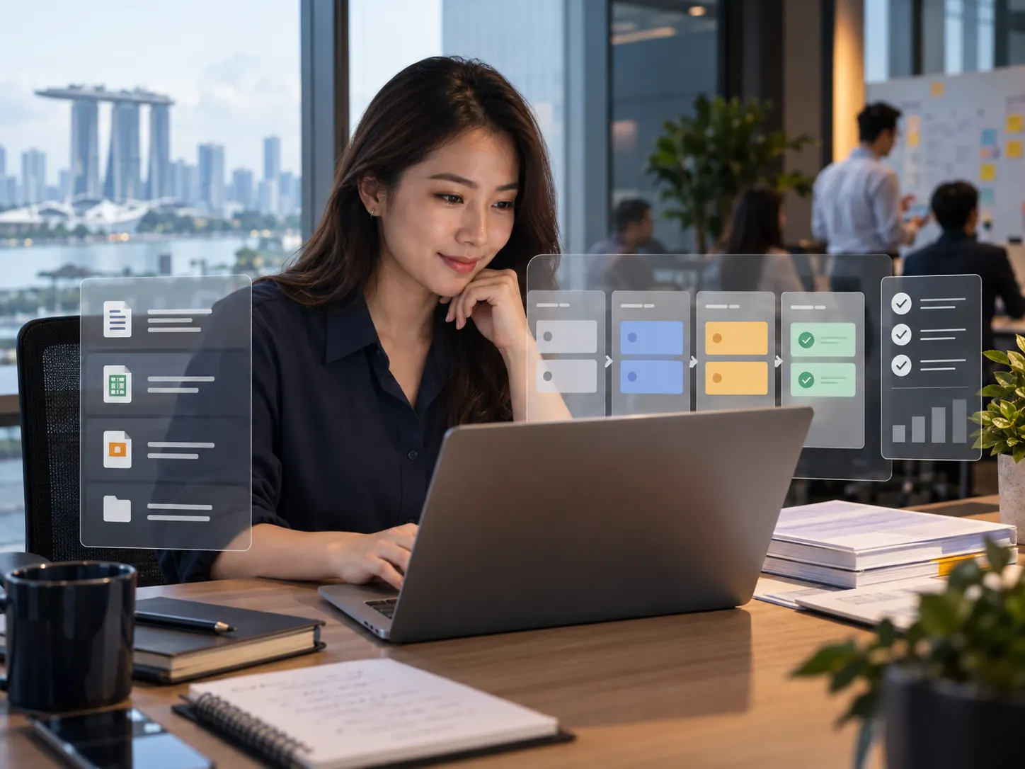 Operations professional organising tasks into a checked workflow